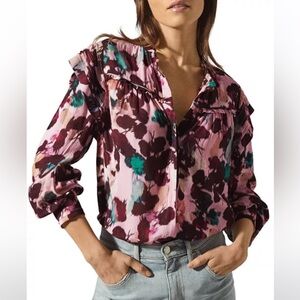 REISS Viscose Phoenix Floral Yoke Detail Blouse Size 8